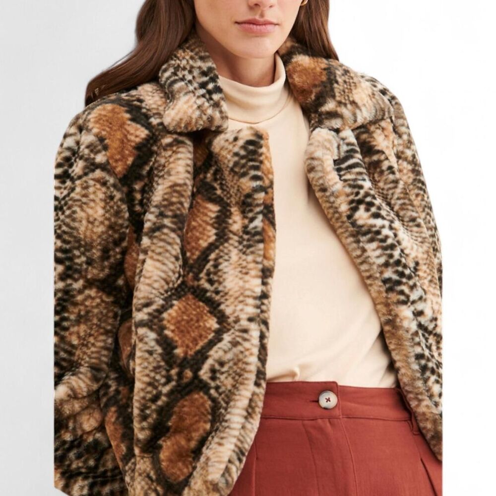 Blank NYC Faux Fur Snake Print Teddy Jacket - Size XS
